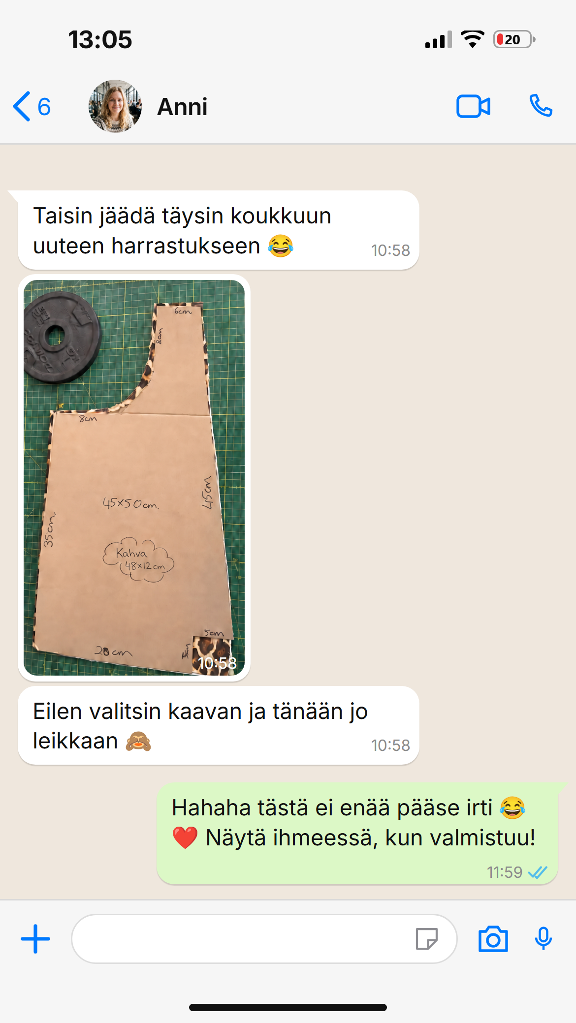 Kuvakaappaus asiakasviestistä