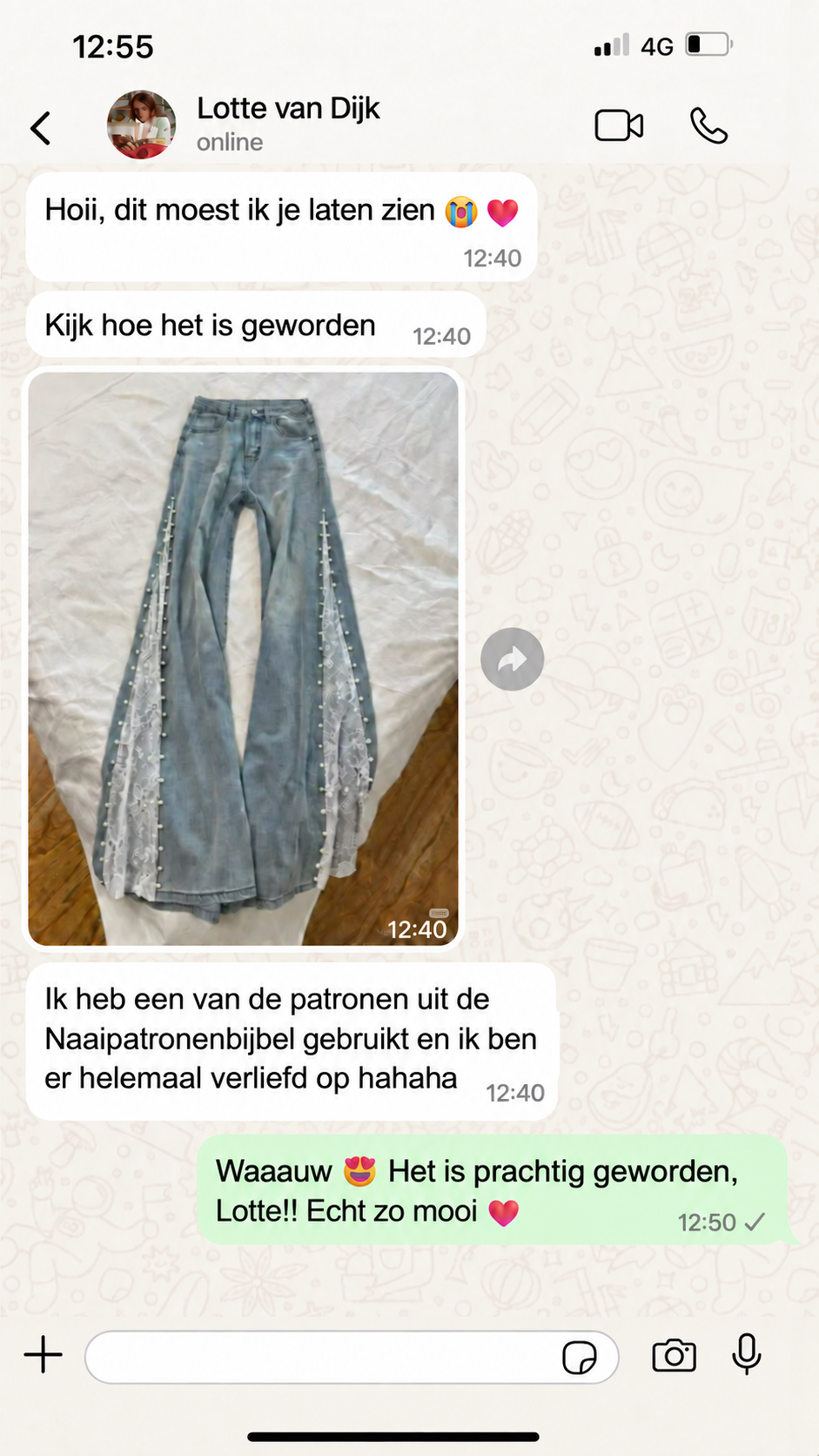 Echte WhatsApp-screenshot van een klant