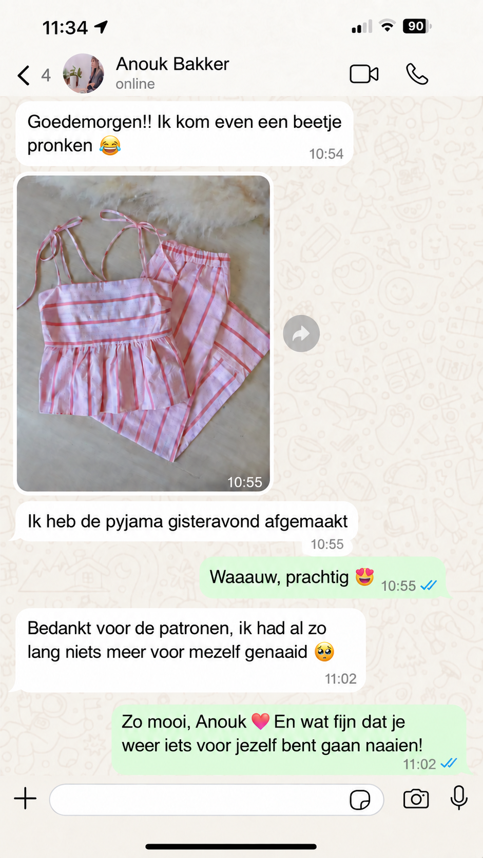 Echte WhatsApp-screenshot van een klant
