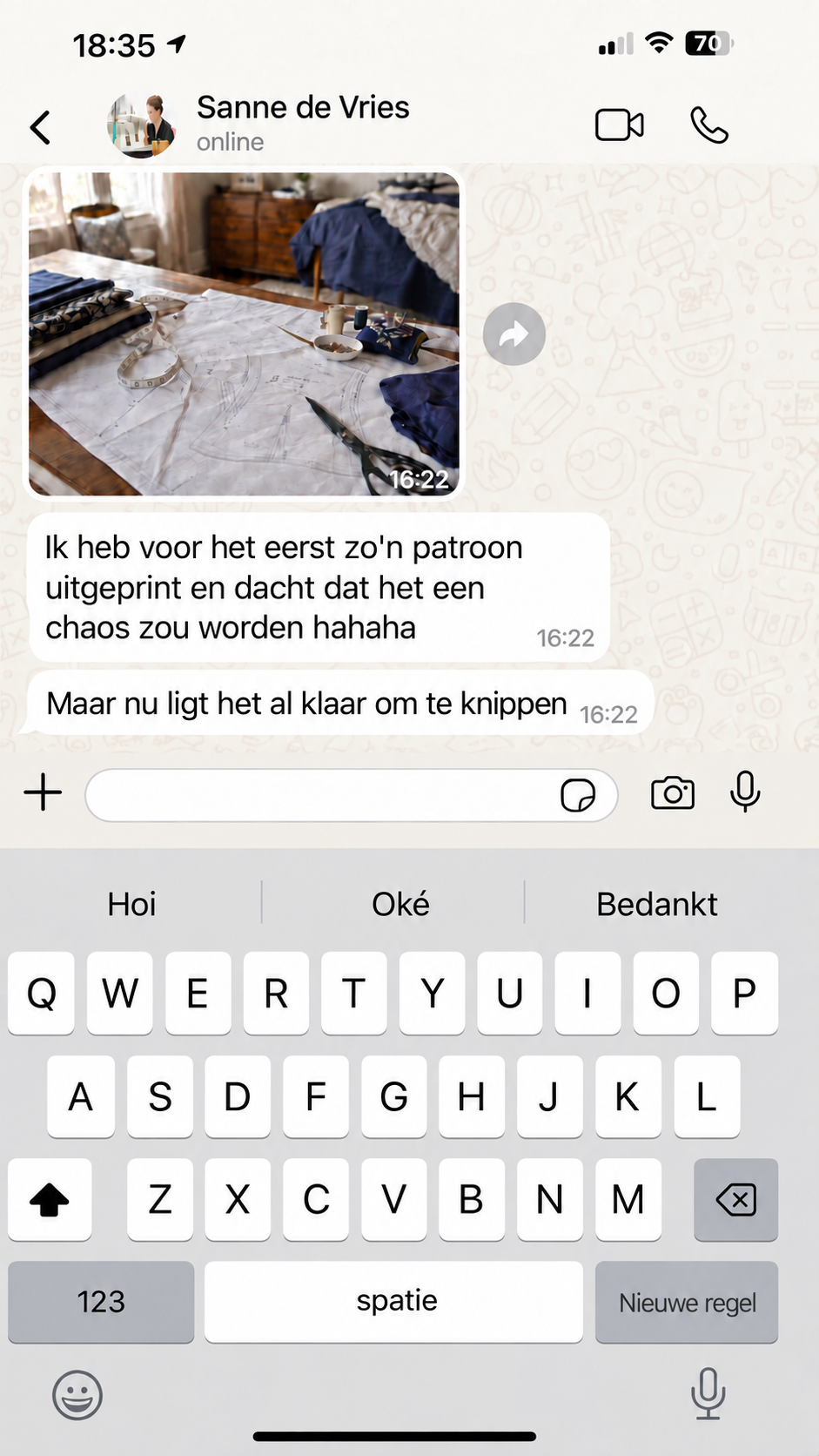 Echte WhatsApp-screenshot van een klant