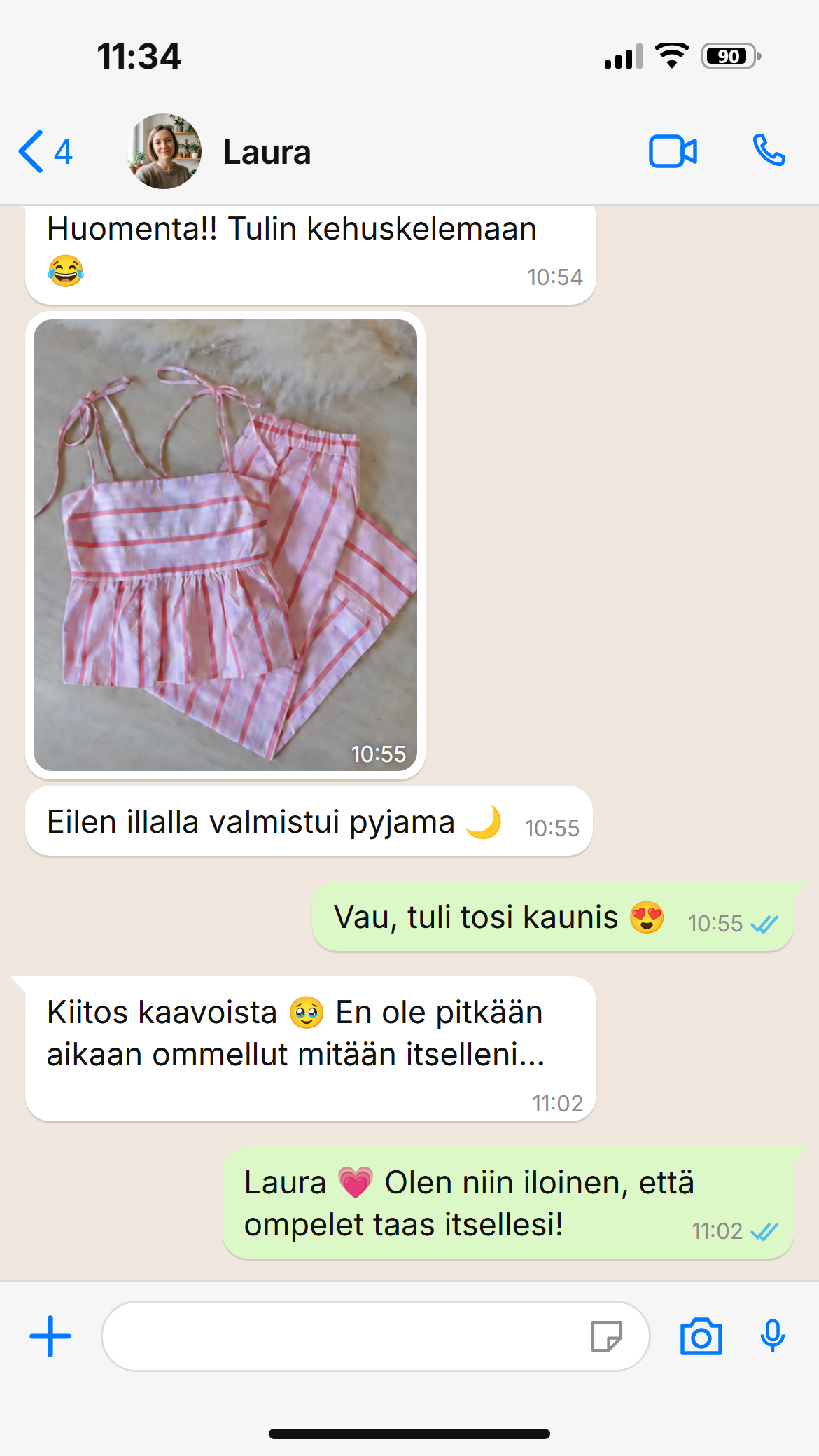 Kuvakaappaus asiakasviestistä
