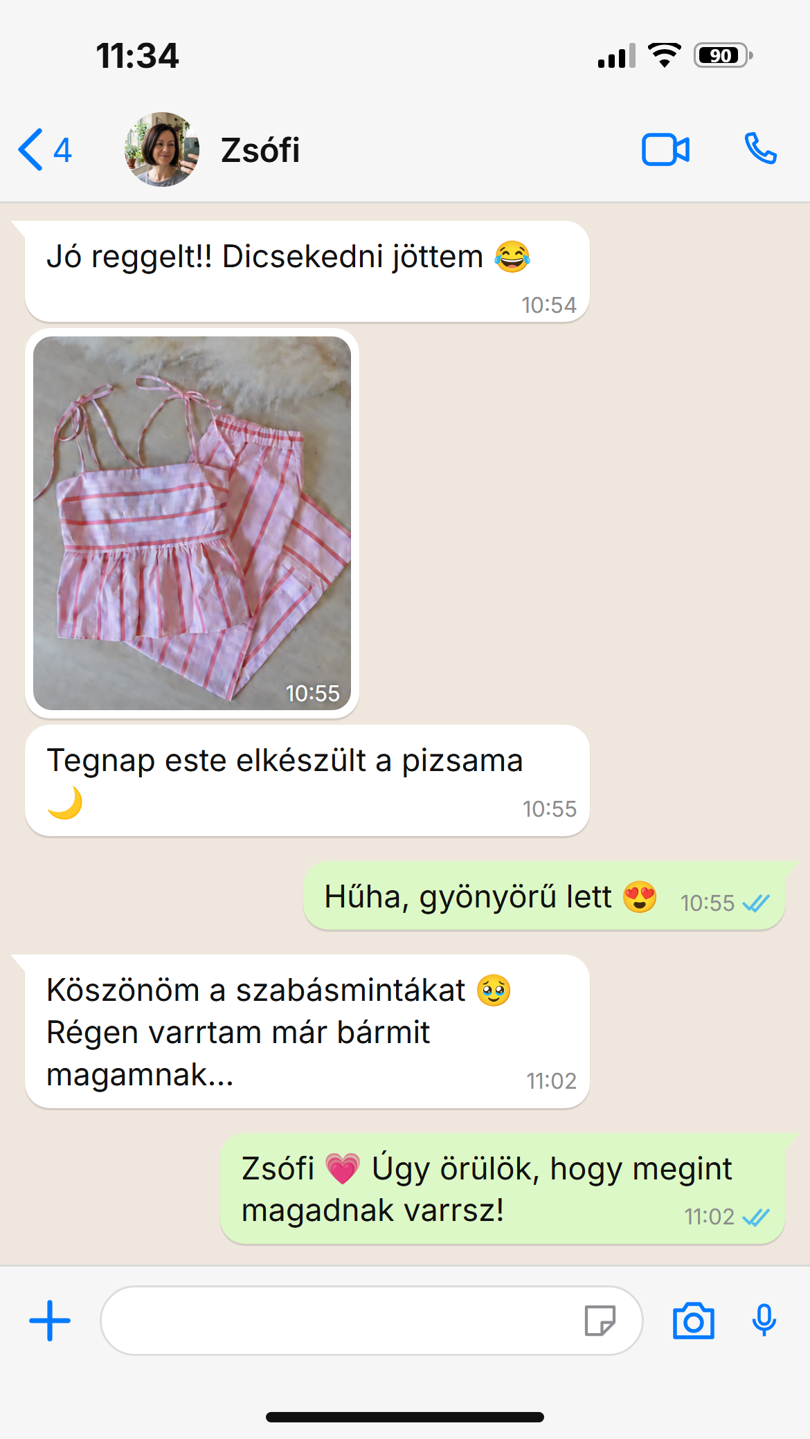 Vásárlói üzenetváltás képernyőképe