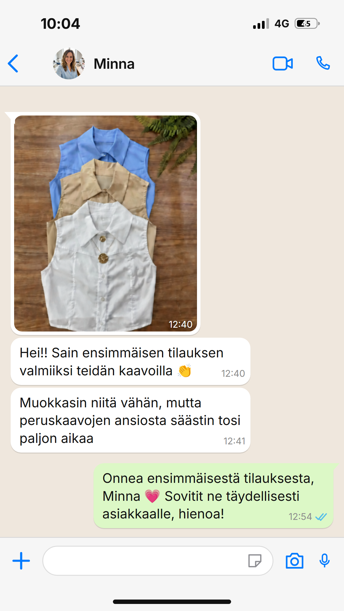 Kuvakaappaus asiakasviestistä
