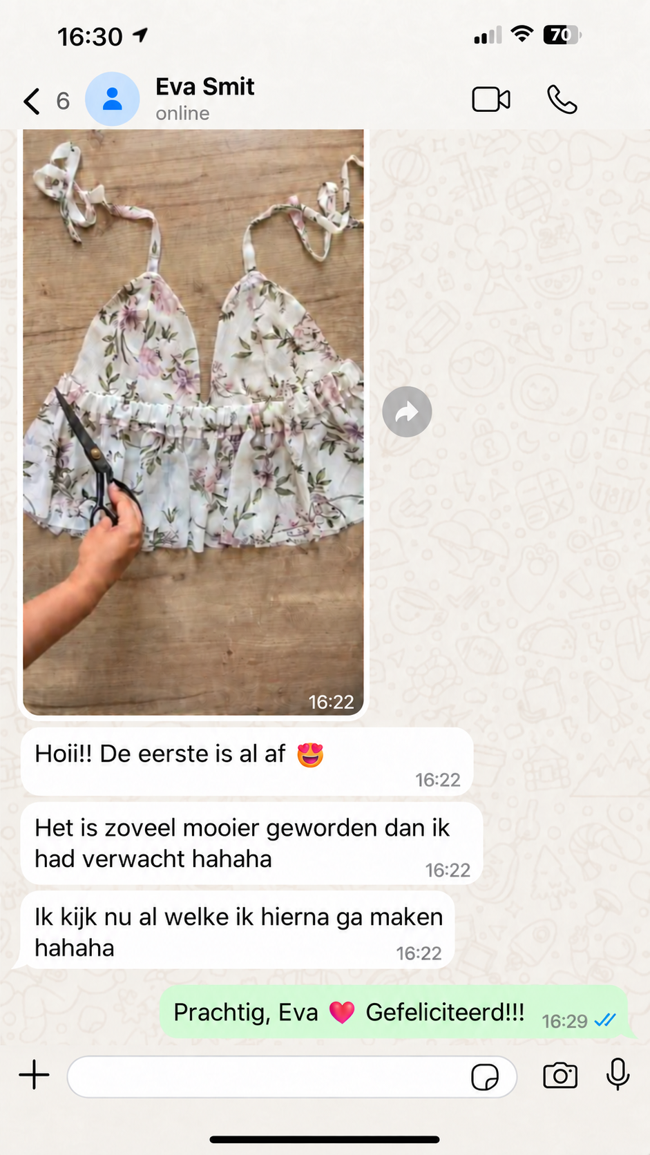 Echte WhatsApp-screenshot van een klant