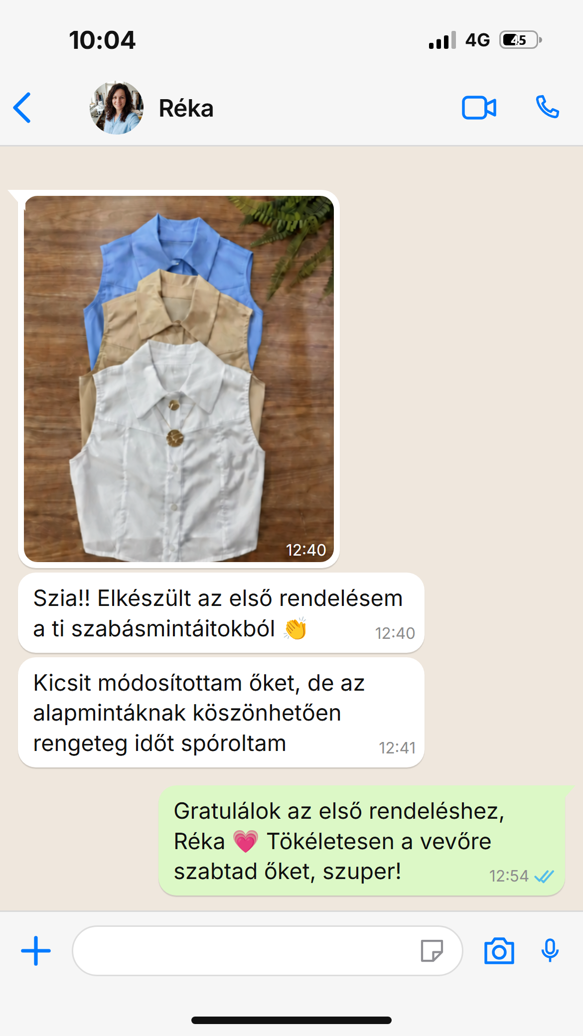 Vásárlói üzenetváltás képernyőképe