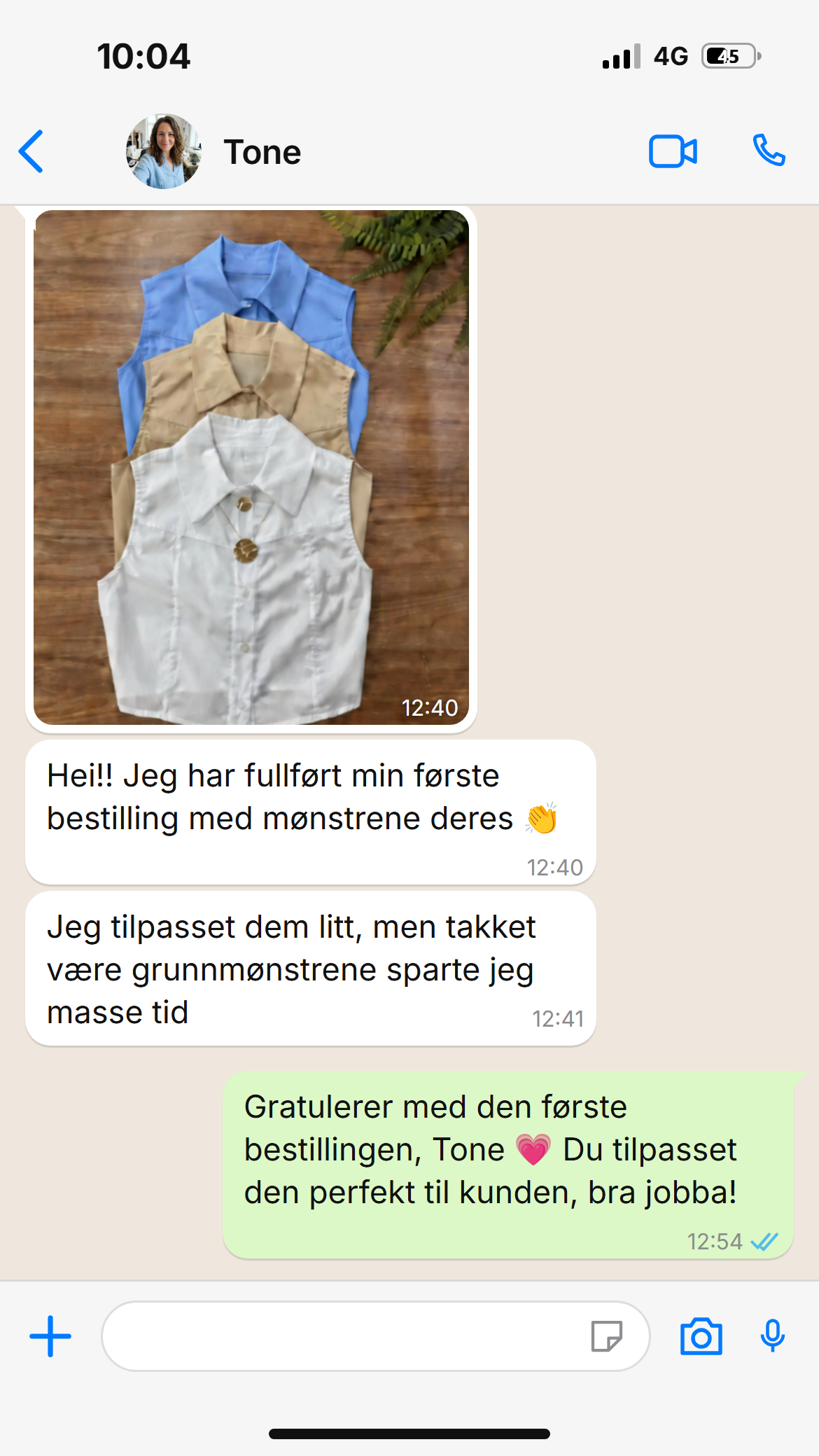 Skjermbilde av en kundesamtale
