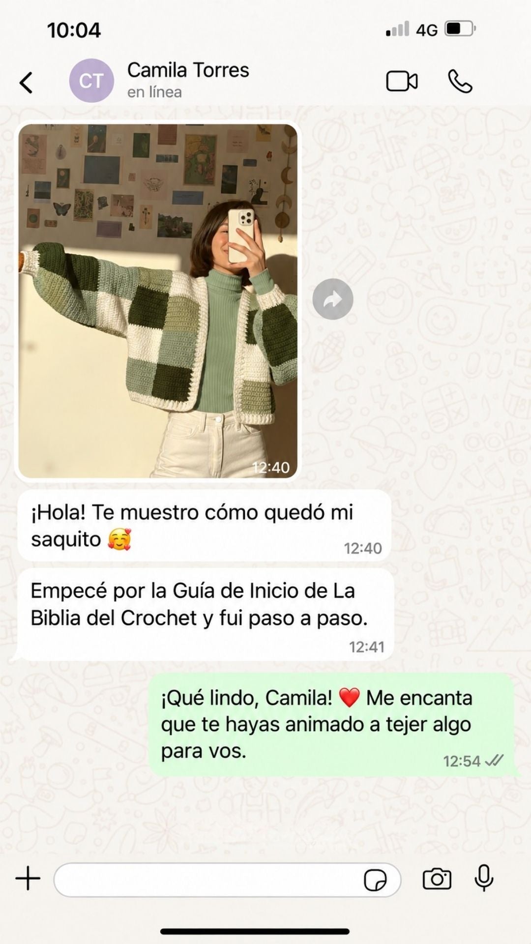 Captura real de WhatsApp de una clienta