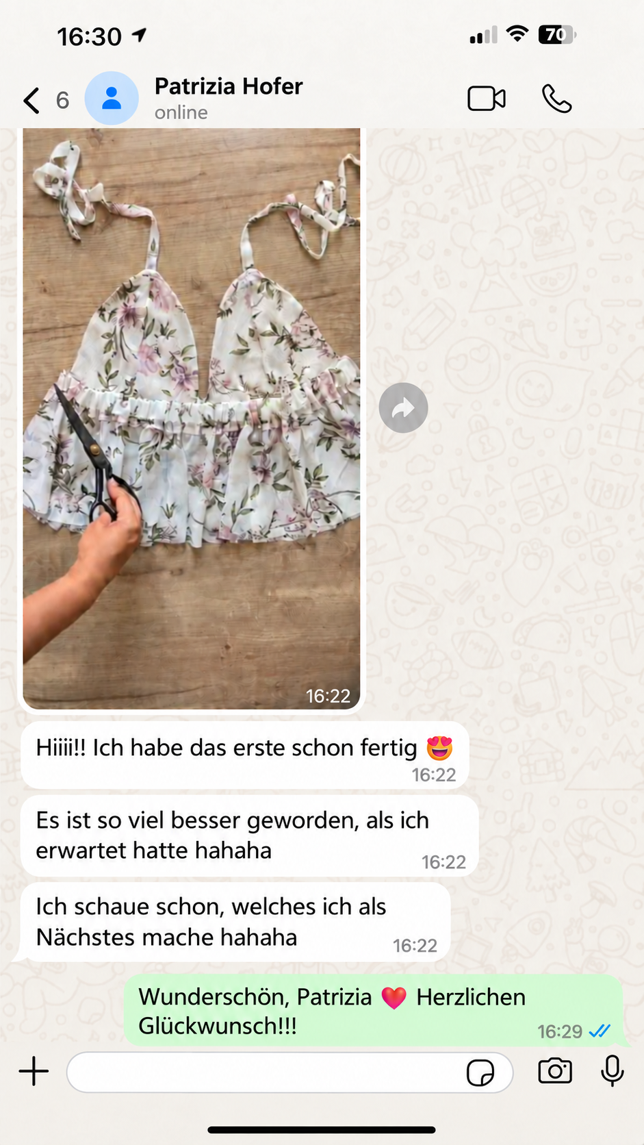 Echter WhatsApp-Screenshot einer Kundin