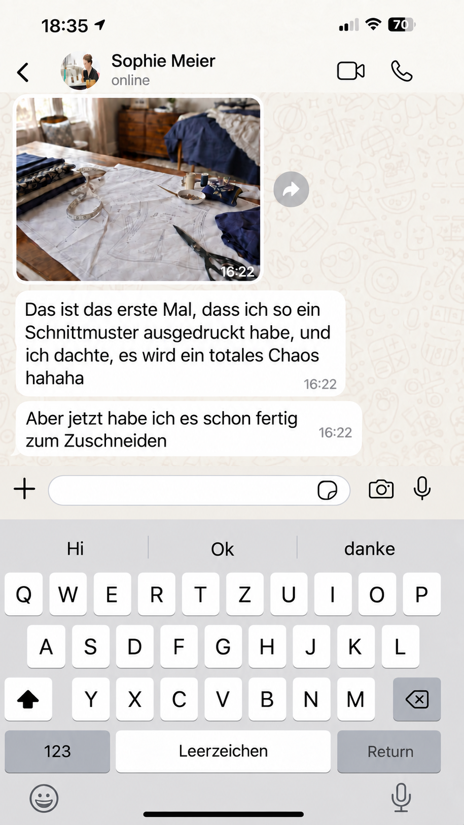 Echter WhatsApp-Screenshot einer Kundin