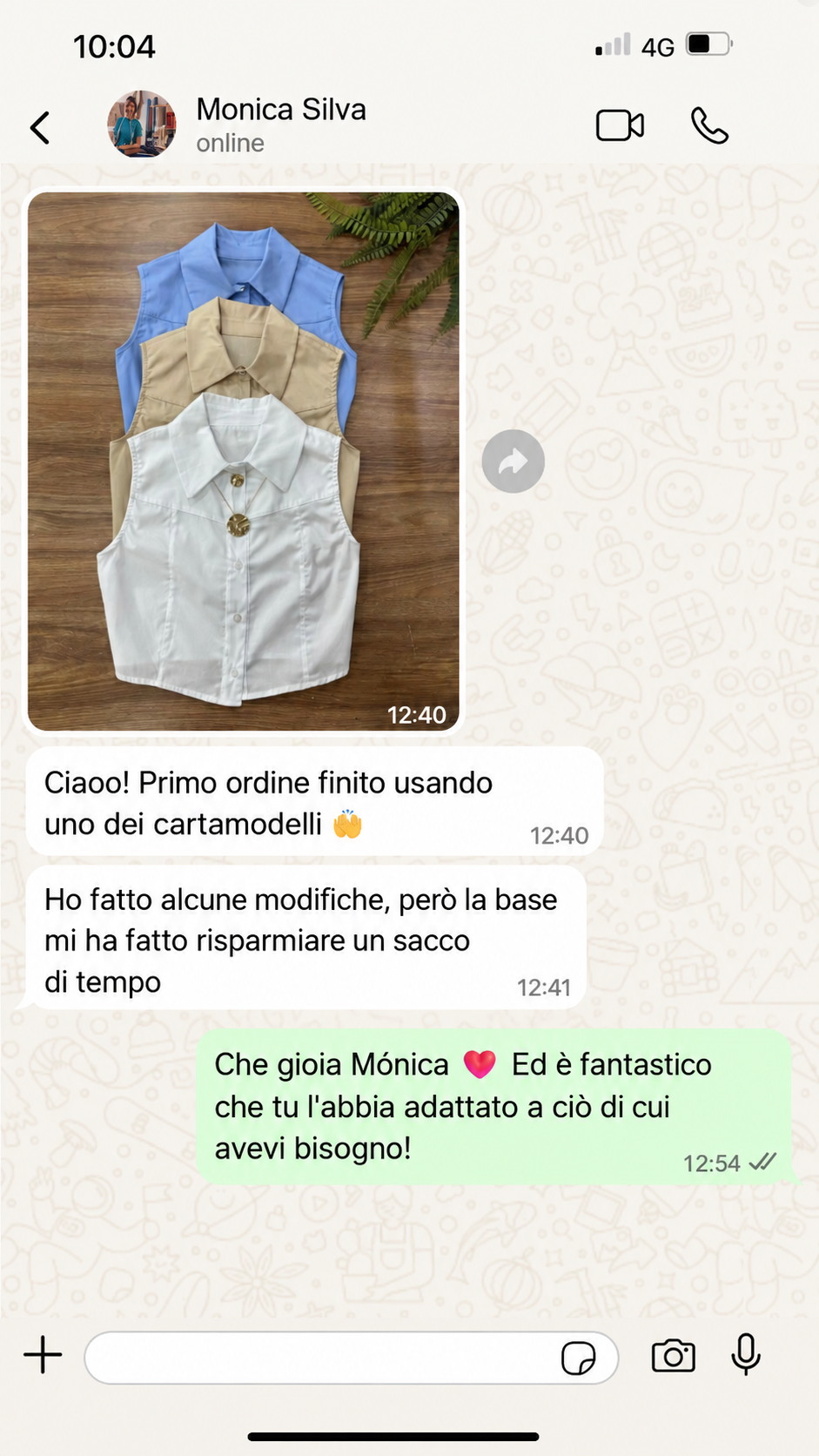 Véritable capture d’écran WhatsApp d’une cliente