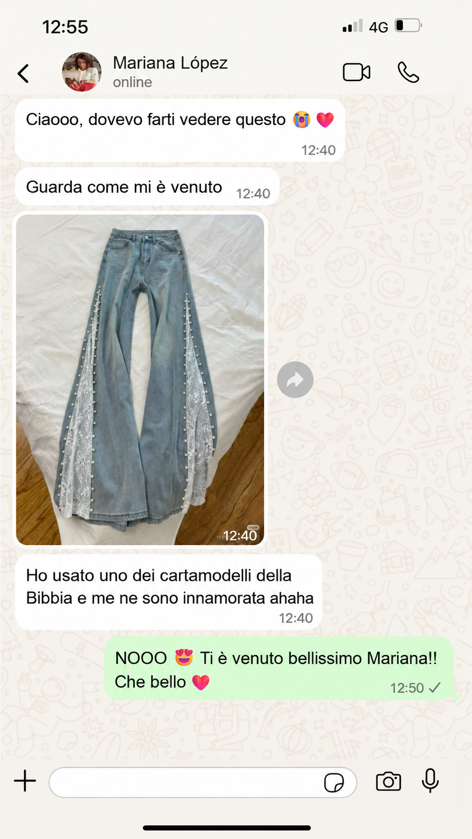 Véritable capture d’écran WhatsApp d’une cliente