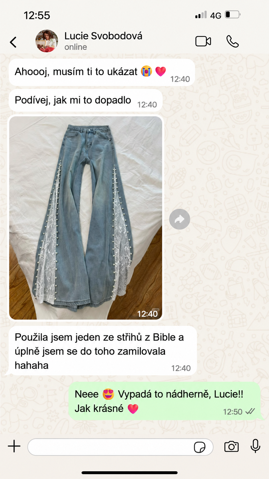 Skutečný screenshot z WhatsAppu od zákaznice