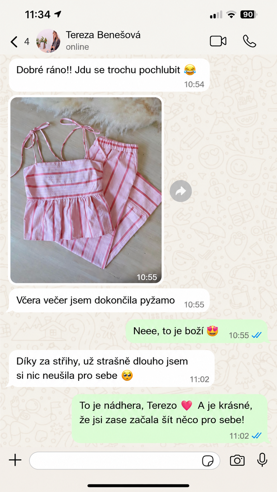 Skutečný screenshot z WhatsAppu od zákaznice