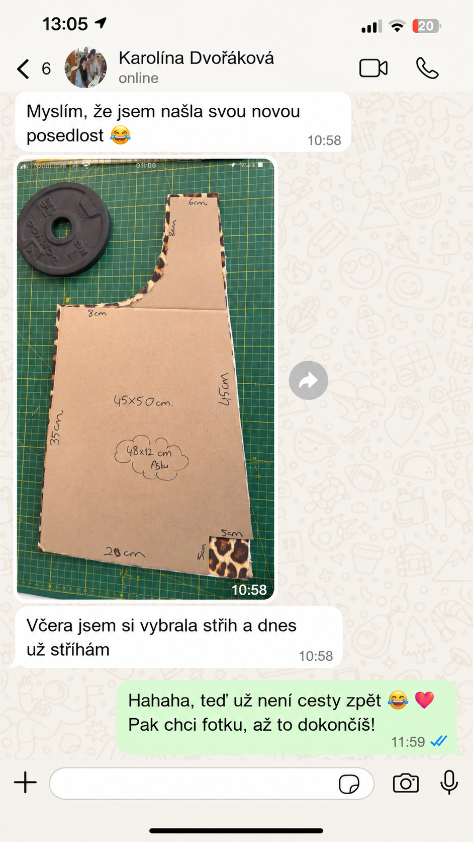 Skutečný screenshot z WhatsAppu od zákaznice