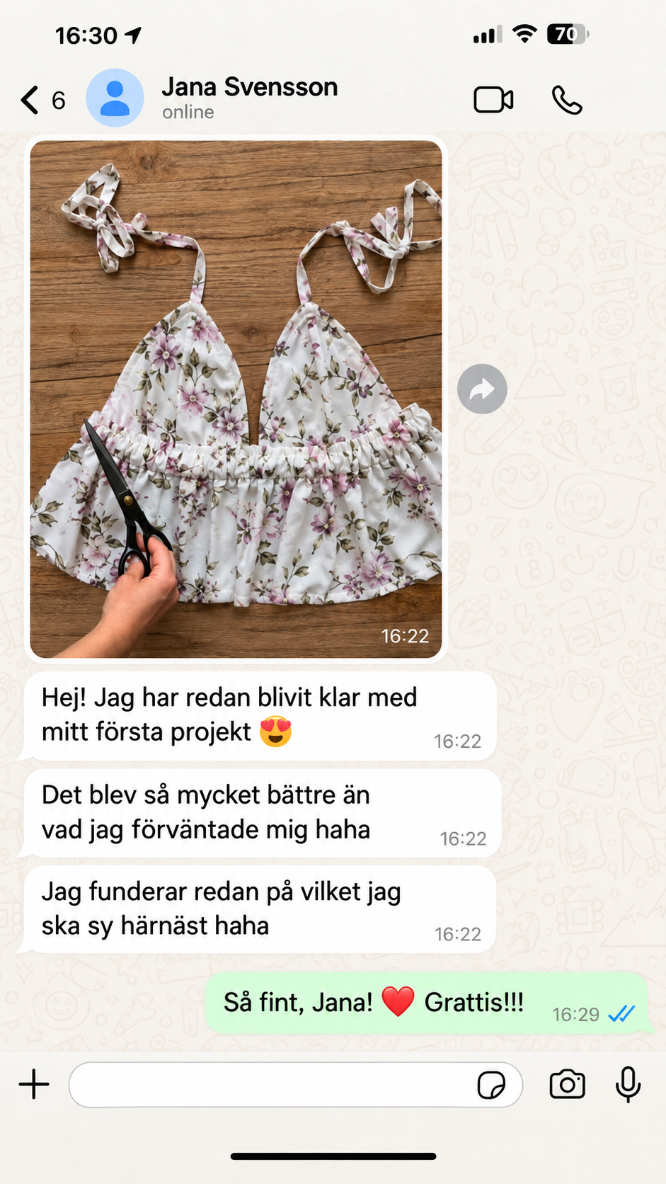 Riktig WhatsApp-skärmdump från en kund