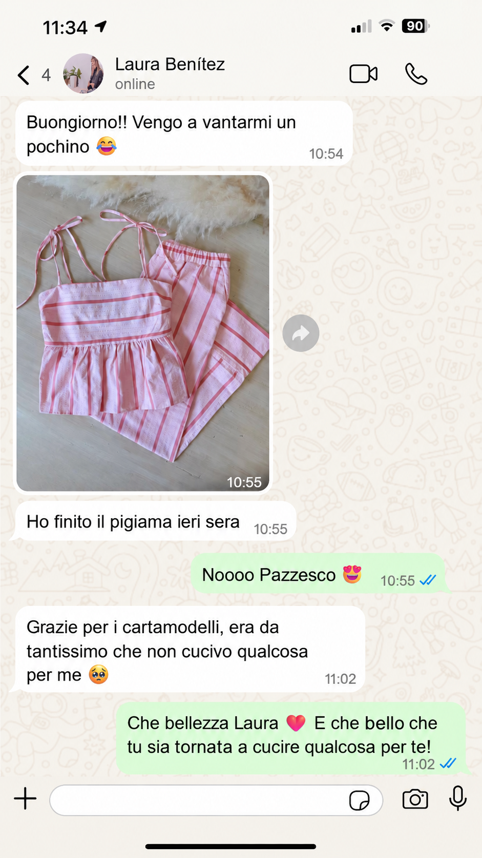 Screenshot reale di WhatsApp di una cliente