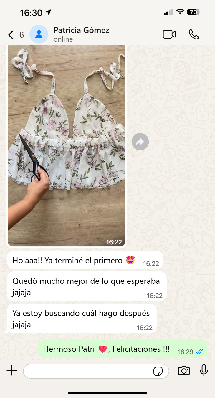 Captura real de WhatsApp de una clienta