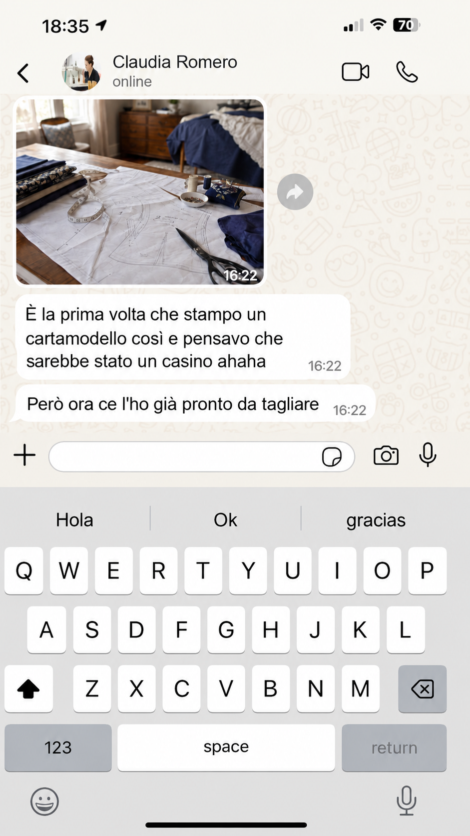 Screenshot reale di WhatsApp di una cliente